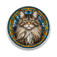 Cute Maine Coon Cat Kitten Faux Stained Glass Window Opaque Vinyl Sticker Decal