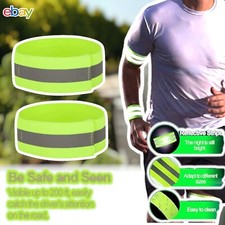 REFLECTIVE FLUORESCENT HI VIS VIZ ARM BANDS RUNNING JOGGING CYCLING WALKING PAIR