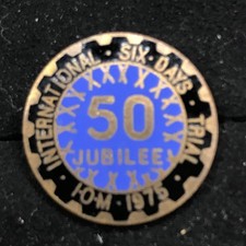 1975 Isle of Man 50th International 6 Days Trial motorcycle race enamel badge
