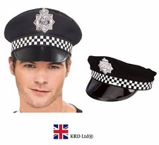 ADULT POLICEMAN HAT Police Cop Fancy Dress Halloween Costume Peak Cap With Check