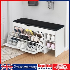 Modern Shoe Bench Shoe Cabinet with Seat Storage and Flip-up Drawer White Vkzshl