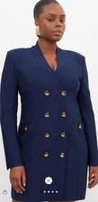 Karen Millen Navy Blue Bandage Knit Blazer Style Mini Dress RRP £109 UK XL