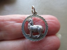ANTIQUE VINTAGE GERMAN 800 SILVER RARE ARIES RAM STAR SIGN FOB CHARM PENDANT OLD