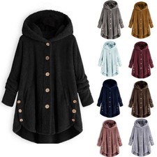 Womens Plus Size Fleece Fluffy Coats Ladies Winter Warm Casual Hoodie Jacket 
