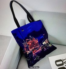 Harrods Print Night Scene Tote Bag 35x40cm Multicoloured New