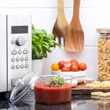 Small Clear Microwave Saucepan With Lid Easy Pour Spout For Soup Veg 500ml