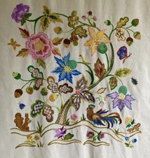Vintage Hand Embroidered Floral Wildlife Multicolour Huge Bed Spread 7’ x 7’