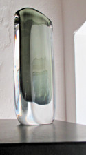 Stylish Tall 'Dusk' Block Art Glass Vase , Nils Landberg, Orrefors, Sweden 1950s