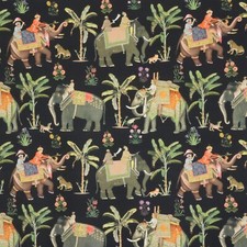 Indian Elephants Fabric Black