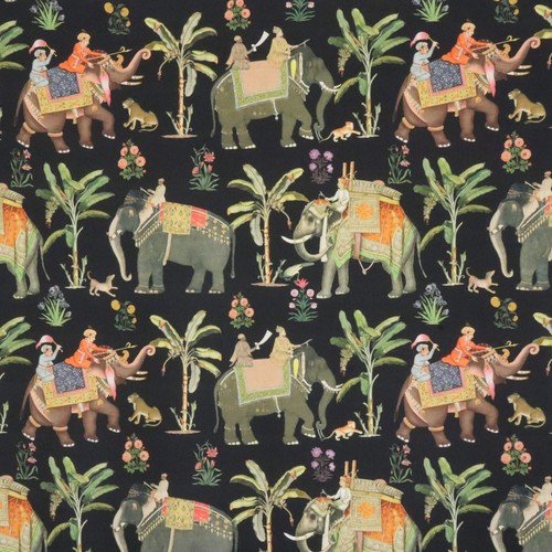 Indian elephants fabric - indian, black