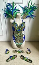 Brazilian Caribbean Samba Carnival Costume Feathers Green & Blue Notting Hill