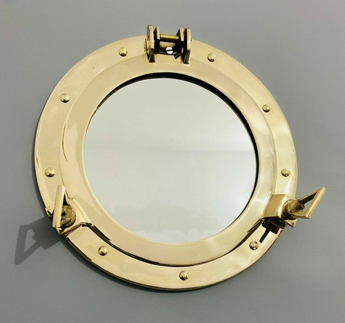 Brass porthole mirror - 12",
