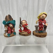 Lot of 3 Cloth & Wood Dolls