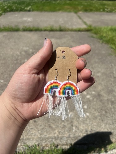 Cross stitch earrings rainbow - cross,