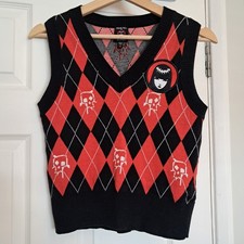 Dolls Kill X Emily Strange Sweater Vest Tank Red Black Womens Size M Academia