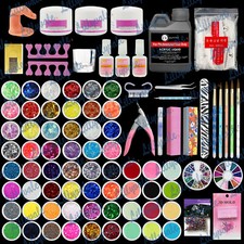 Full 60 Acrylic Powder Glitter Liquid Nail Art  Kits Set Tip Brush Glue 