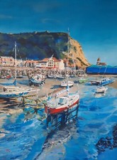 Boats at  "Low Tide" in Scarborough Harbour, Yorkshire. An original artwork .