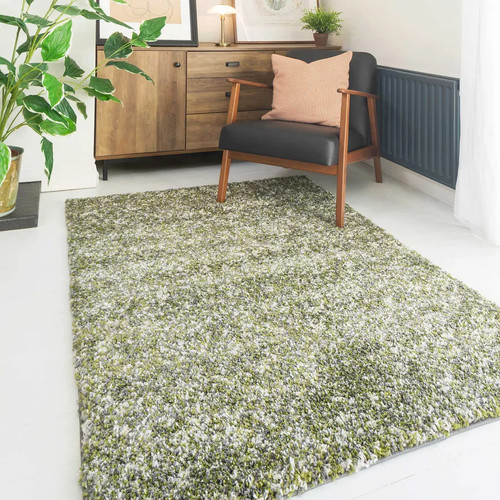 Green mottled shaggy rug - rug, soft