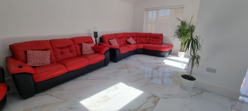 Dfs red genuine leather sofa - genuine,