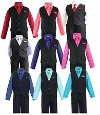 Boys Vest Suit Set Dress Solid