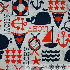 BonEful Fabric FQ Cotton Quilt VTG White Blue Sail Boat Rope Star Anchor L Whale