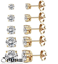 14K Gold Plated Hypoallergenic Round Cubic Zirconia Cartilage Ear Stud Earrings