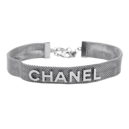 Chanel logo mesh choker - chanel, metal