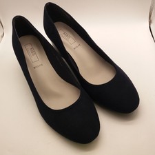 M&S Collection Court Heels Shoe Navy Faux Suede Insolia UK 6.5 Wide h16