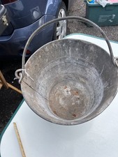 Large Vintage Galvanized Steel Bucket / Planter / Storage Box French Grey Pail