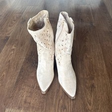 Women's Pink Faux Suede Floral Mid Ankle Cowboy Boots. Wedge, size uk 7