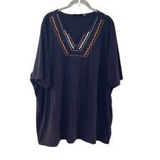 Susan Graver Weekend Embroidered Cotton Modal Top Navy Blue 3X Plus A308224