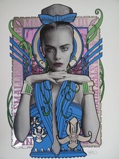 Inkie Original Signed Print Art "Cara Delevingne the Smallest Feline" 2013