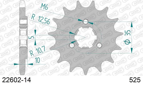 Afam 525 pitch 14t - 14t, steel