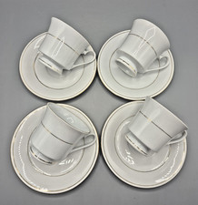 Set Of 4 x Crown Ming Fine China Cups & Saucers, White With Gold Rim