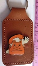 VINTAGE Old Keyring Leather Look Brown Mr Orange Telephone ? Man Land Line Man 
