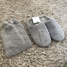 Linea Slippers & Hot Water Bottle Gift Set Present Grey Size M 5/6 Brand New