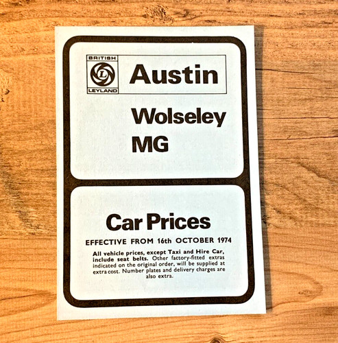Austin wolseley price list - austin,