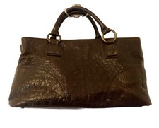 LK Bennett Brown Leather Handbag Grab Bag Double Strap Mic Croc Floral Lined