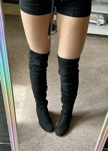 Black over the knee soft - black, suede