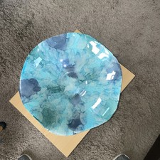 Large Glass Bowl Beautiful Turquoise with Patterns Decorative No Chips Or Cracks