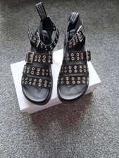 Ladies Black Silver Stud Strappy Gladiator Sandal Size 5