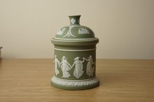 Antique Wedgwood Green Jasperware Dip Jar and Cover 1905 H Vintage
