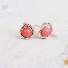 Coral Stud Earrings 925 Sterling Silver Handmade 4mm Gift Wrapped