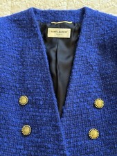 Saint Laurent Royal Blue Tweed Wool Blazer Jacket FR40 Fits UK8/10 US8 Designer 