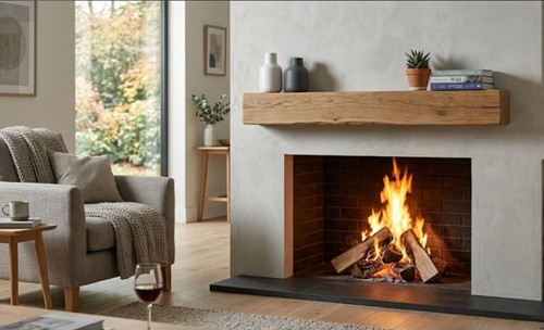 Oak beam floating fireplace - beam,