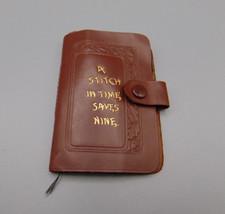 VINTAGE ARDEN FOREST LEATHER NEEDLE HOLDER / CASE - A STITCH IN TIME SAVES NINE