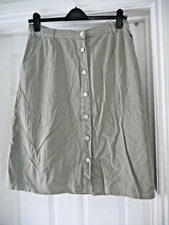 Damart Skirt Ladies Size 14 Kharki Green Grey A-Line Denim Style Buttoned Pocket