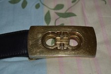 Womens Black & Gold Salvatore Ferragamo Gancini Buckle Belt Size 35.5" - 90cm