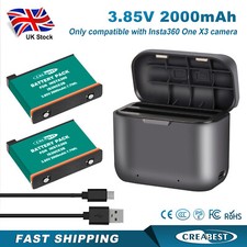 2x 2.0Ah 3.85V IS360X3B Battery+USB Charger BOX For Insta 360 ONE X3 CINAQBT/A