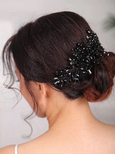 Black crystal bridal hair - black,